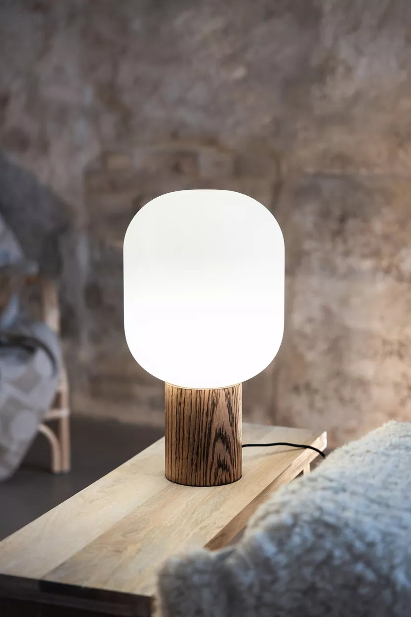 lampe de chevet base bois allumé